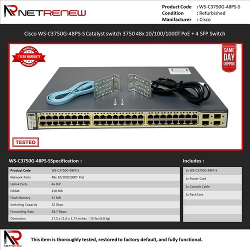 Cisco c3750g 48ps 48 - ws-c3750g-48ps-s, port